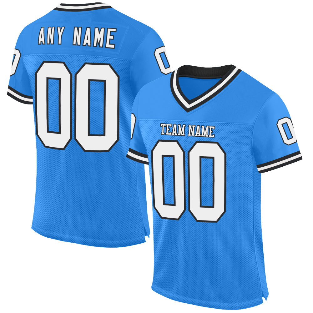 Custom Powder Blue White-Black Mesh Authentic Throwback Football Jersey - Main View