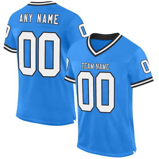Custom Powder Blue White-Black Mesh Authentic Throwback Football Jersey - Main View