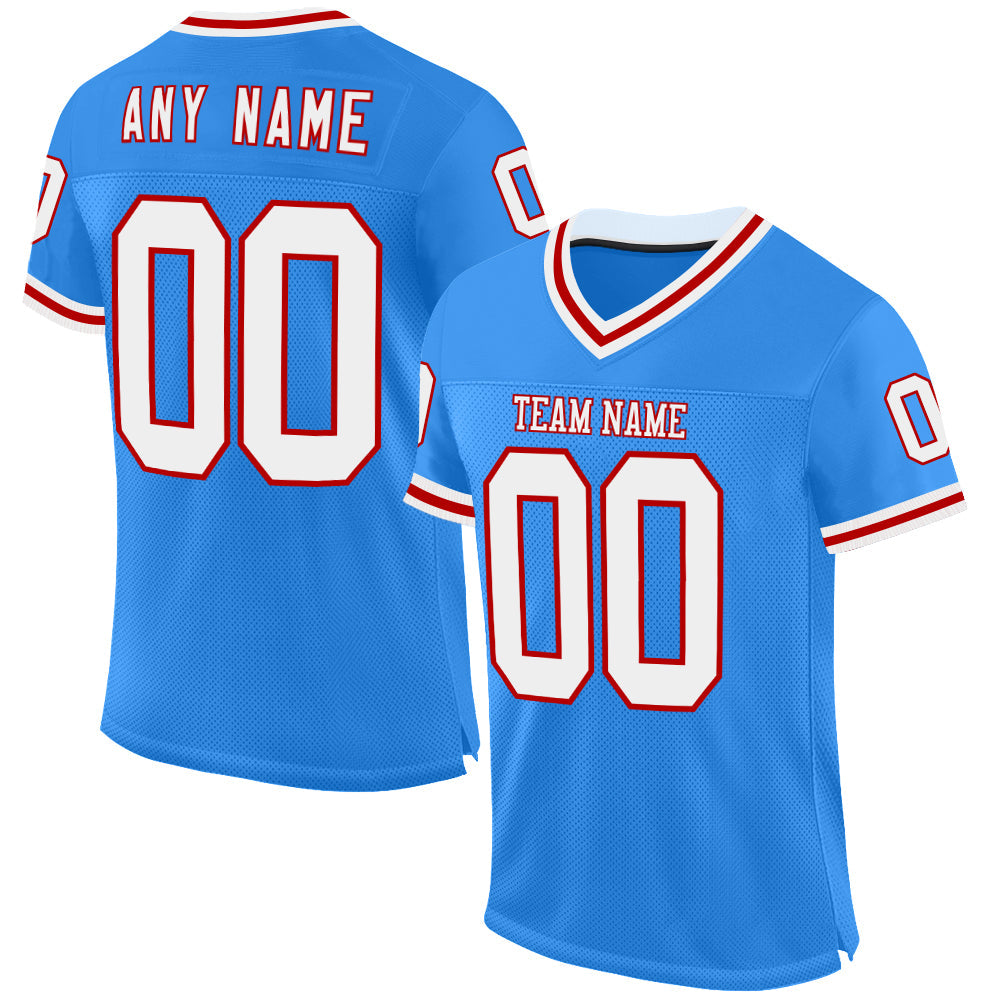 Custom Powder Blue White-Red Mesh Authentic Throwback Football Jersey - Main View