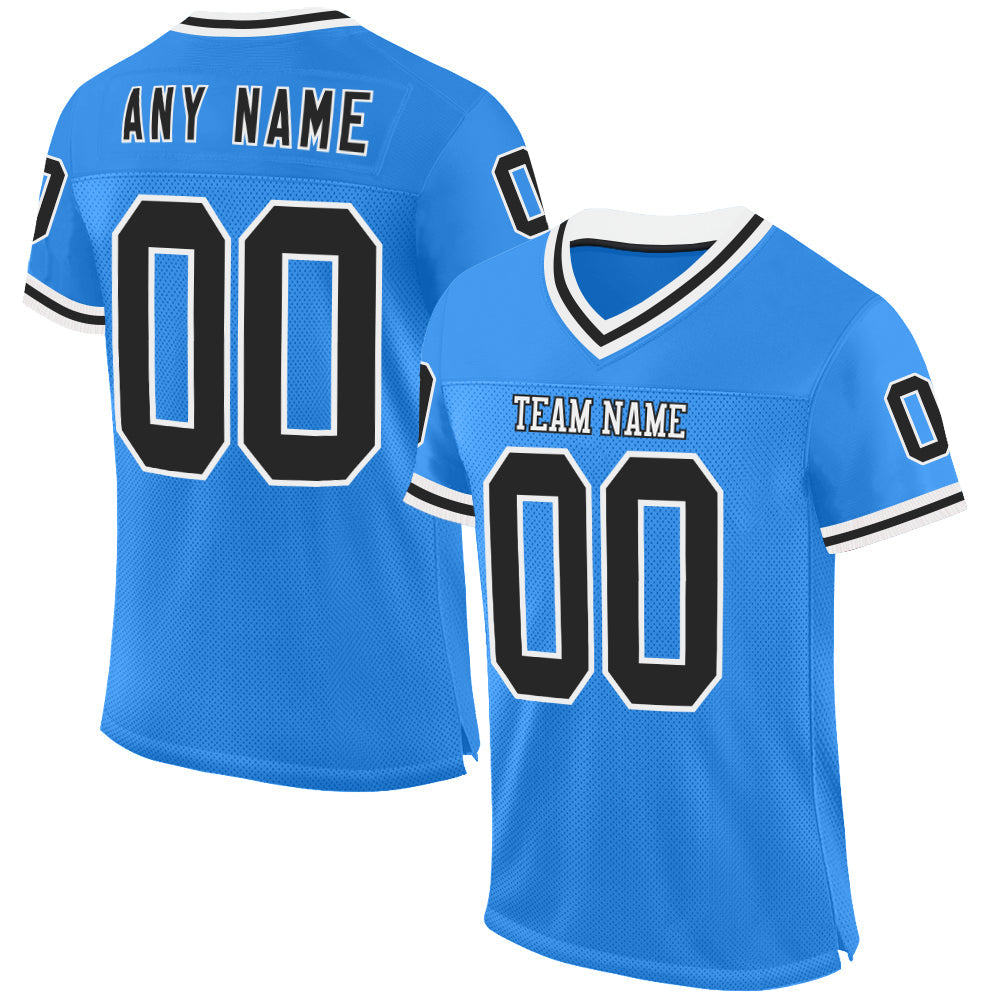 Custom Powder Blue Black-White Mesh Authentic Throwback Football Jersey - Main View