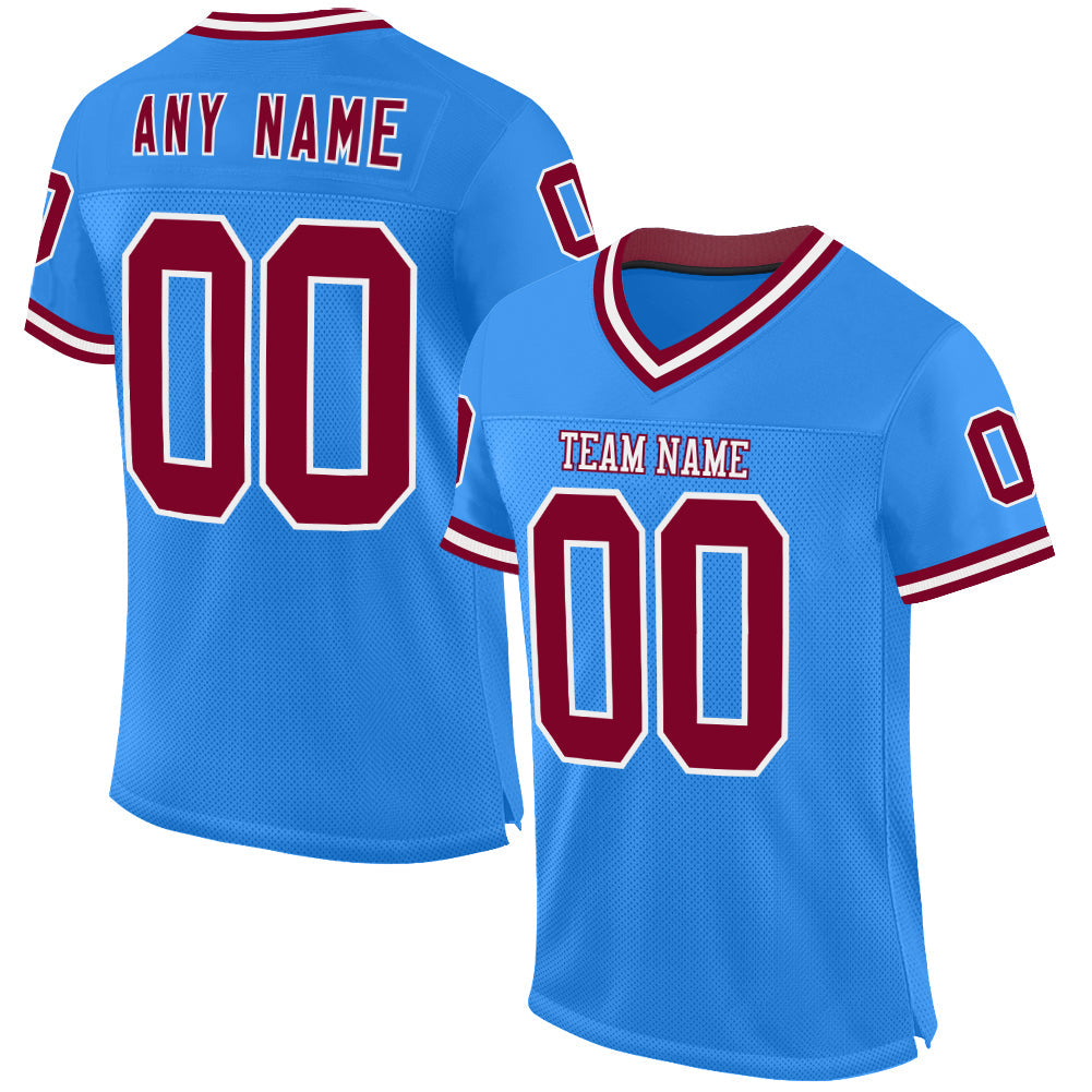 Custom Powder Blue Maroon-White Mesh Authentic Throwback Football Jersey - Main View