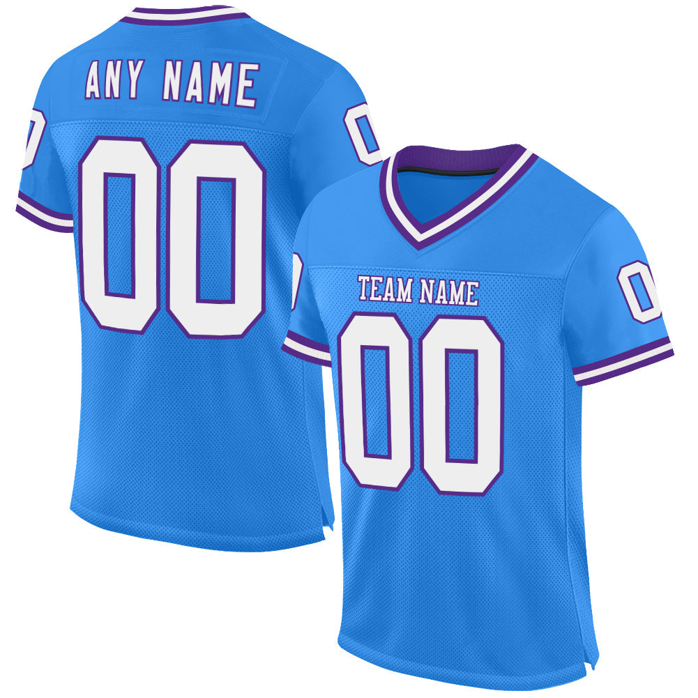 Custom Powder Blue White-Purple Mesh Authentic Throwback Football Jersey - Main View