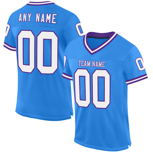 Custom Powder Blue White-Purple Mesh Authentic Throwback Football Jersey - Main View