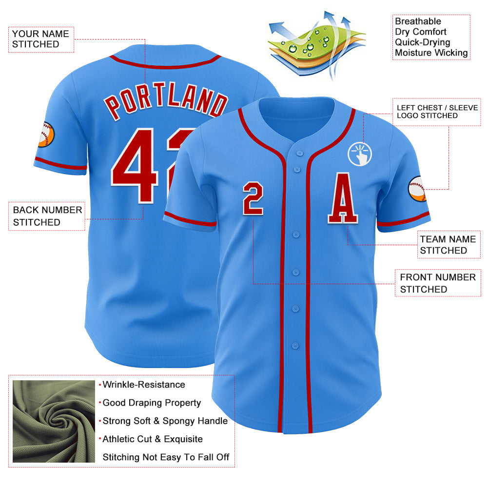 Custom Electric Blue Red-White Authentic Baseball Jersey view 2