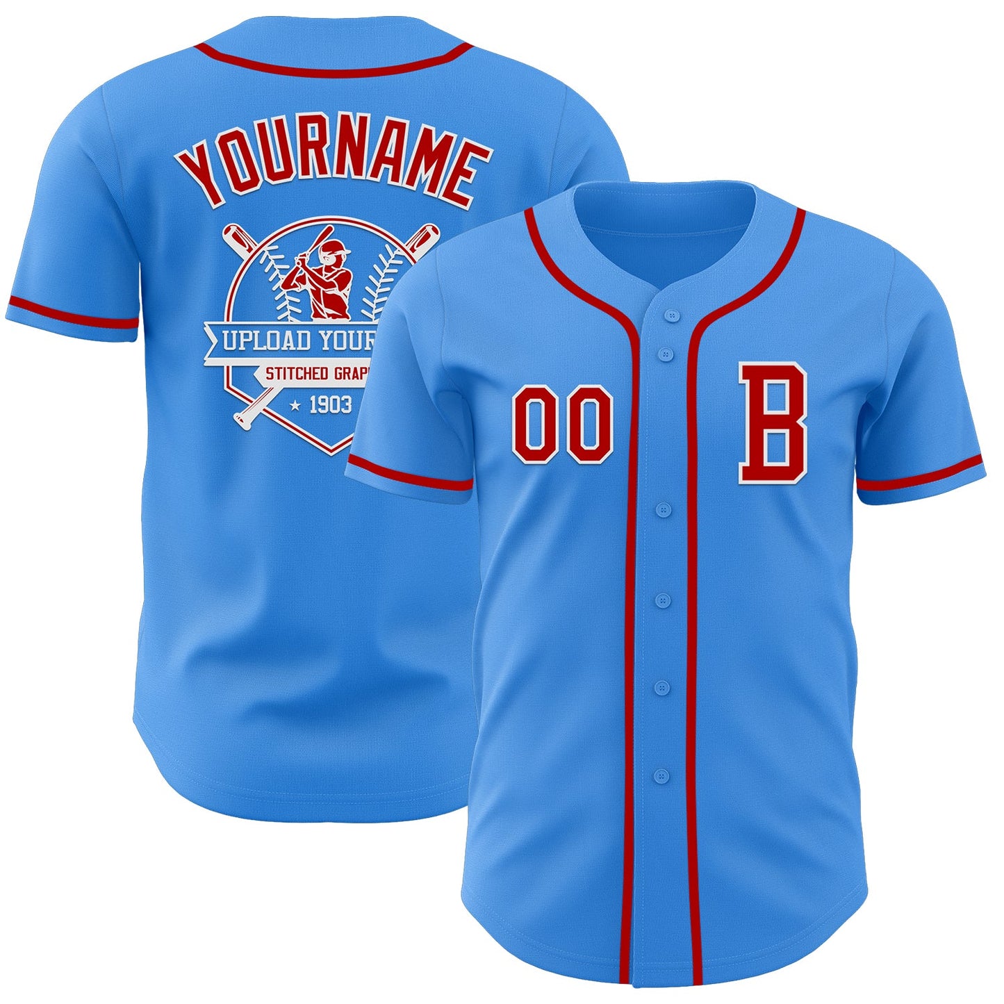Custom Electric Blue Red-White Authentic Baseball Jersey view 5