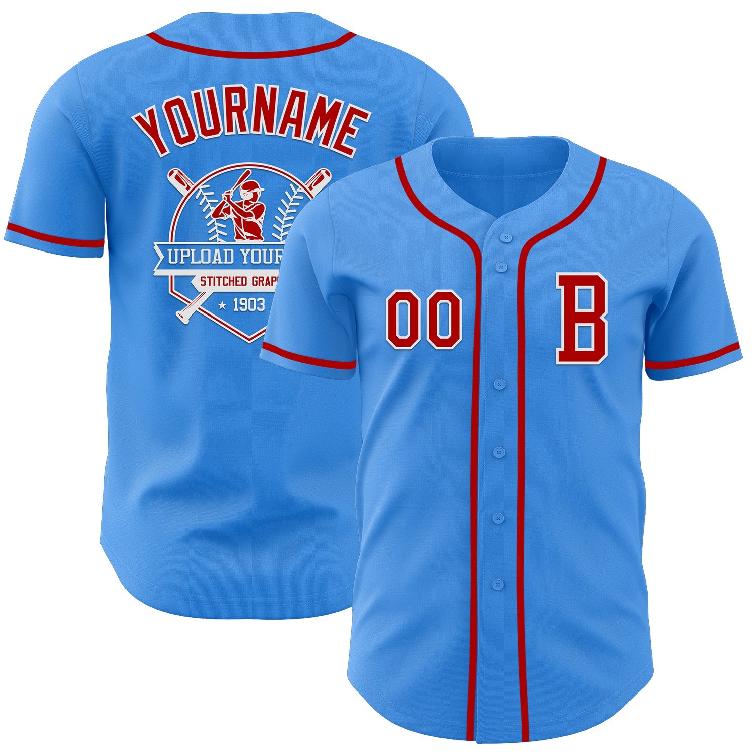 Custom Electric Blue Red-White Authentic Baseball Jersey view 5