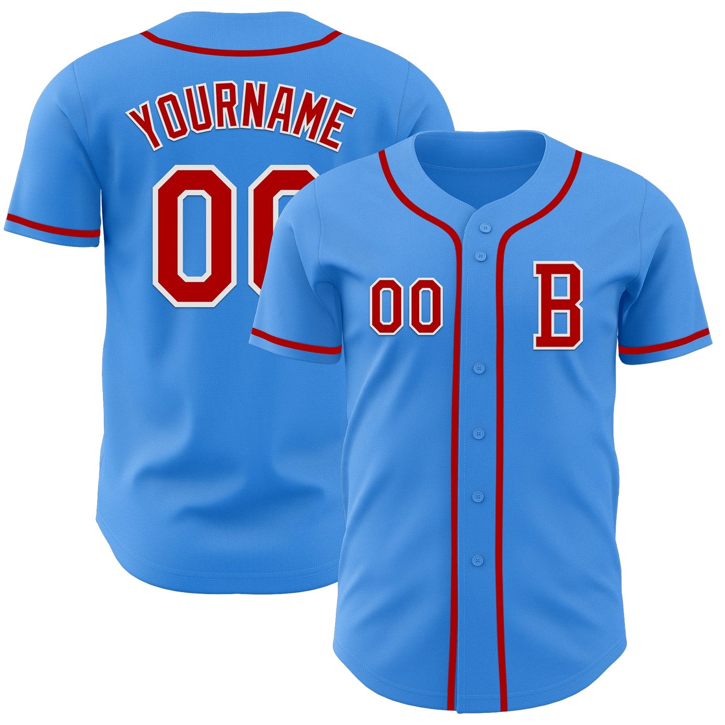 Custom Electric Blue Red-White Authentic Baseball Jersey - Main View