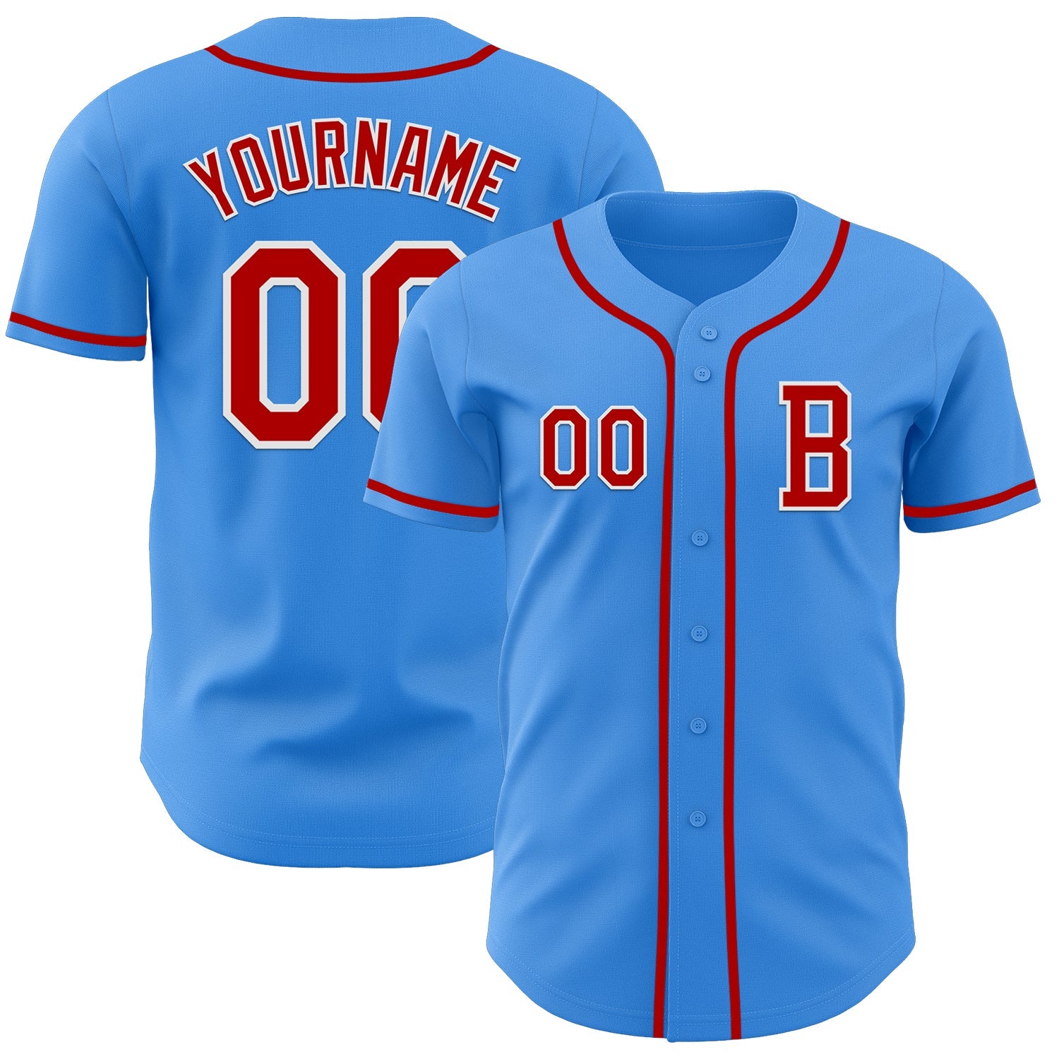 Custom Electric Blue Red-White Authentic Baseball Jersey - Main View