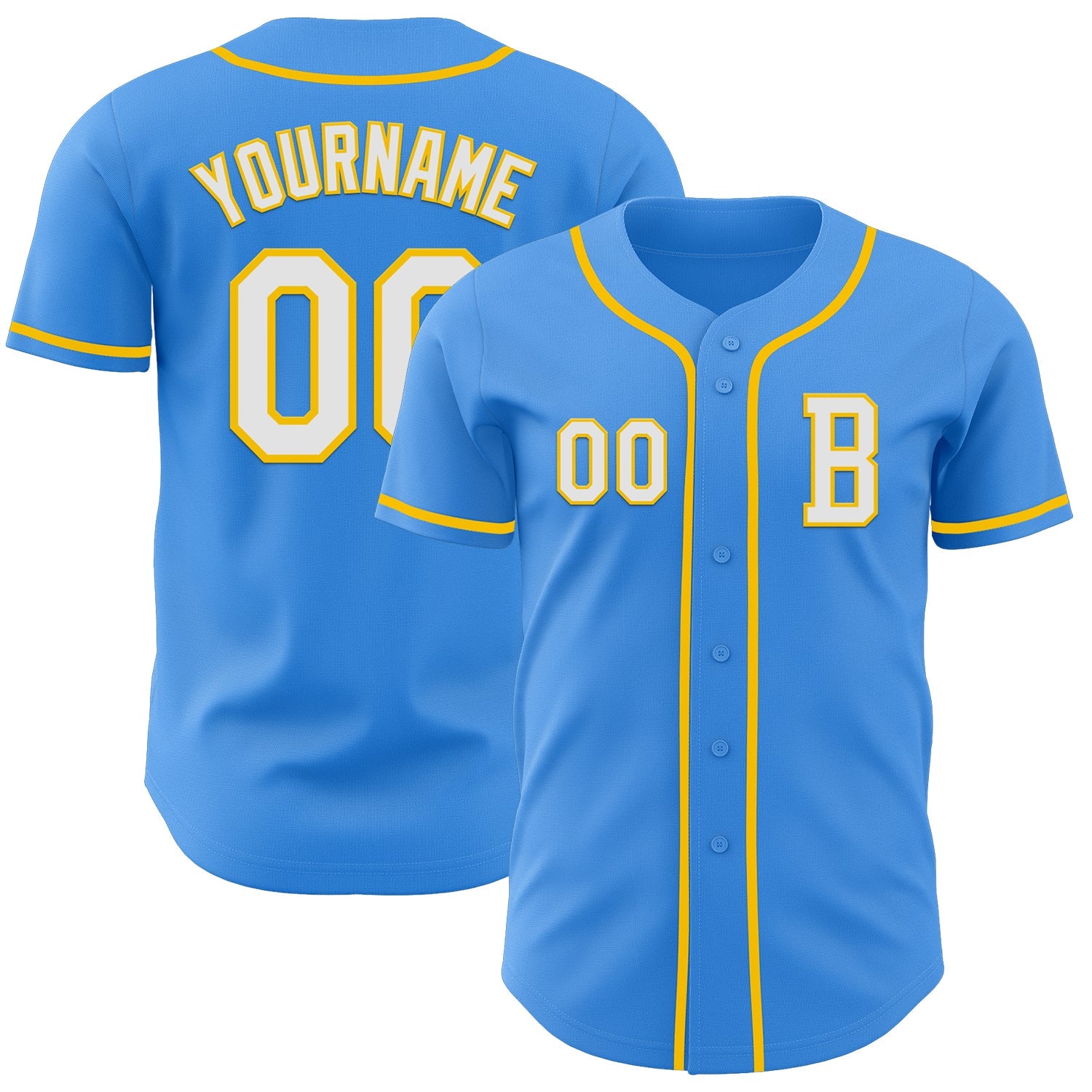 Custom Electric Blue White-Yellow Authentic Baseball Jersey - Main View