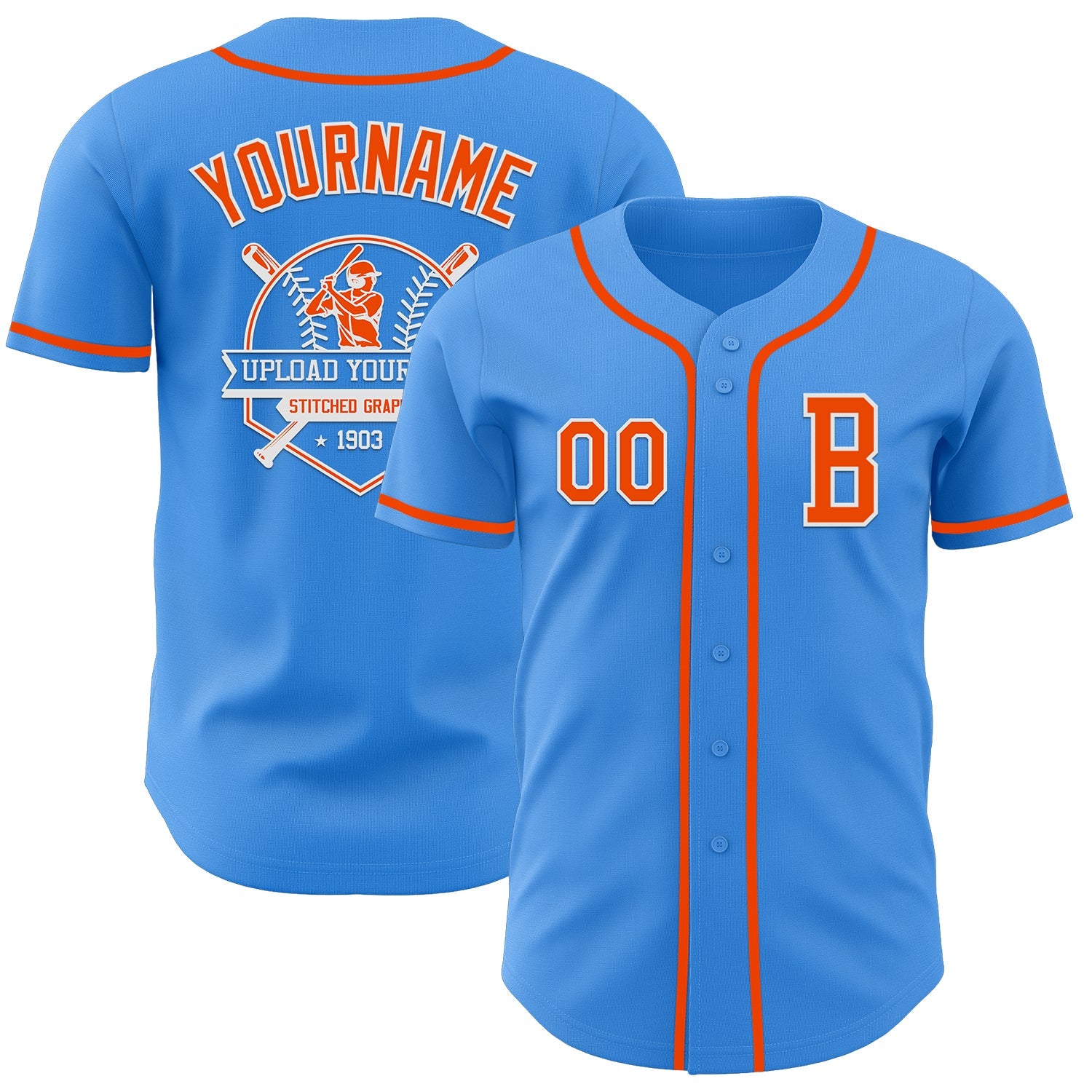 Custom Electric Blue Orange-White Authentic Baseball Jersey view 5