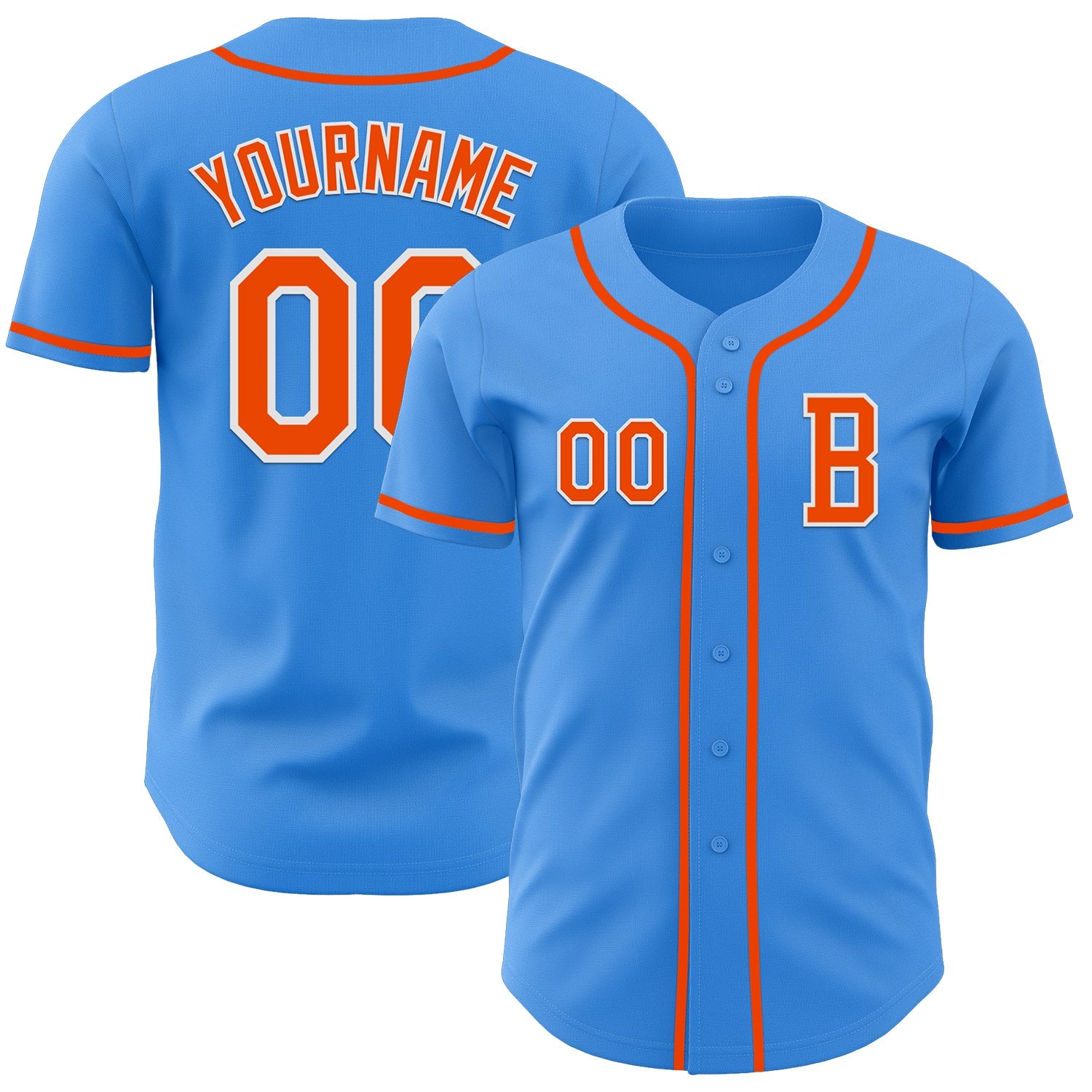 Custom Electric Blue Orange-White Authentic Baseball Jersey - Main View