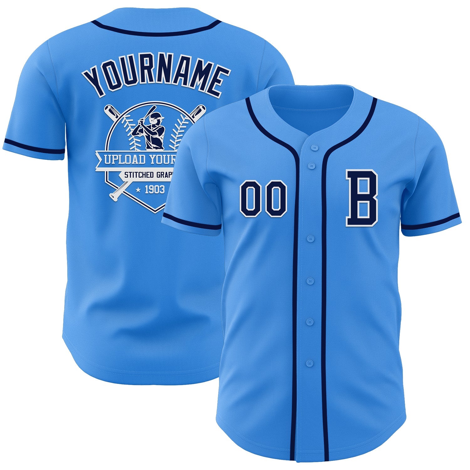 Custom Electric Blue Navy-White Authentic Baseball Jersey view 5