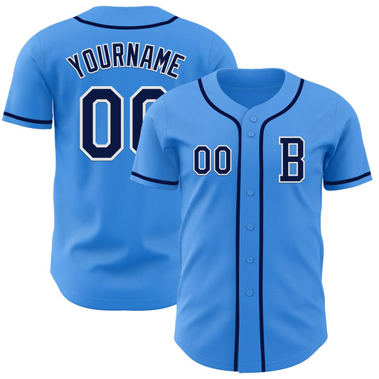 Custom Electric Blue Navy-White Authentic Baseball Jersey - Main View
