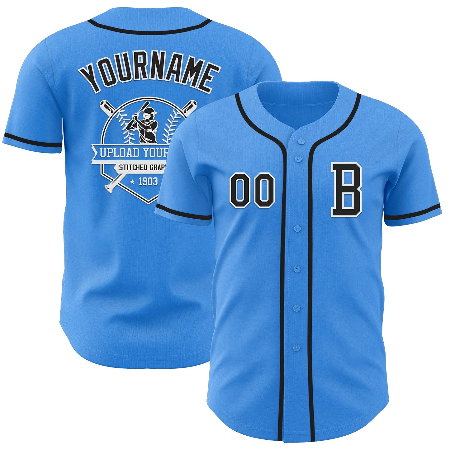 Custom Electric Blue Black-White Authentic Baseball Jersey view 5