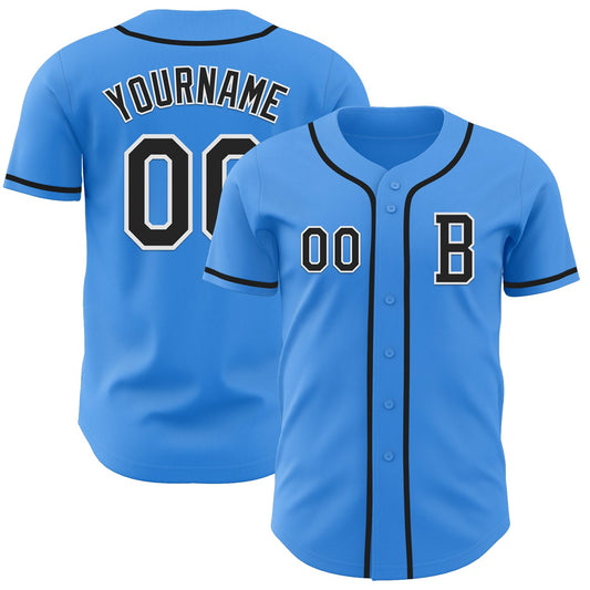 Custom Electric Blue Black-White Authentic Baseball Jersey - Main View