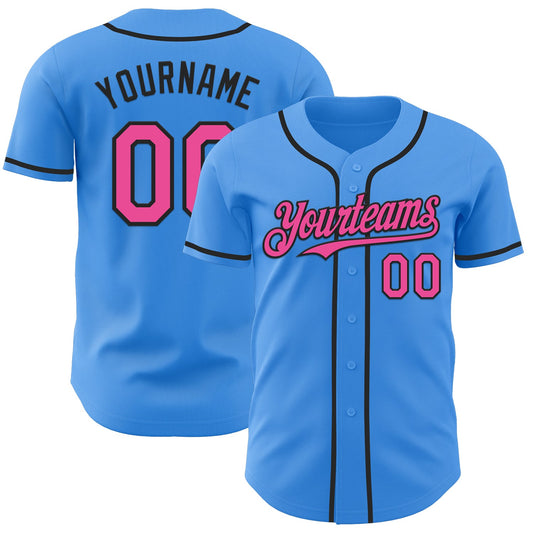 Custom Electric Blue Pink-Black Authentic Baseball Jersey - Main View