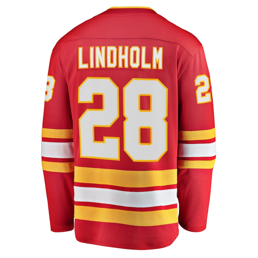 C.Flames #28 Elias Lindholm Fanatics Branded Home Team Breakaway Player Jersey Red Stitched American Hockey Jerseys - Main View