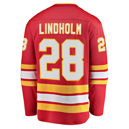 C.Flames #28 Elias Lindholm Fanatics Branded Home Team Breakaway Player Jersey Red Stitched American Hockey Jerseys - Main View