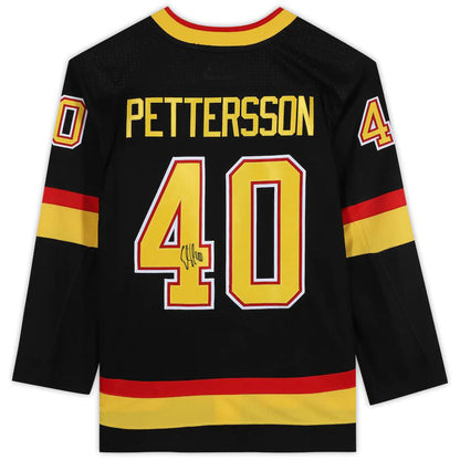 V.Canucks #40 Elias Pettersson Fanatics Authentic Autographed Alternate Black Stitched American Hockey Jerseys - Main View
