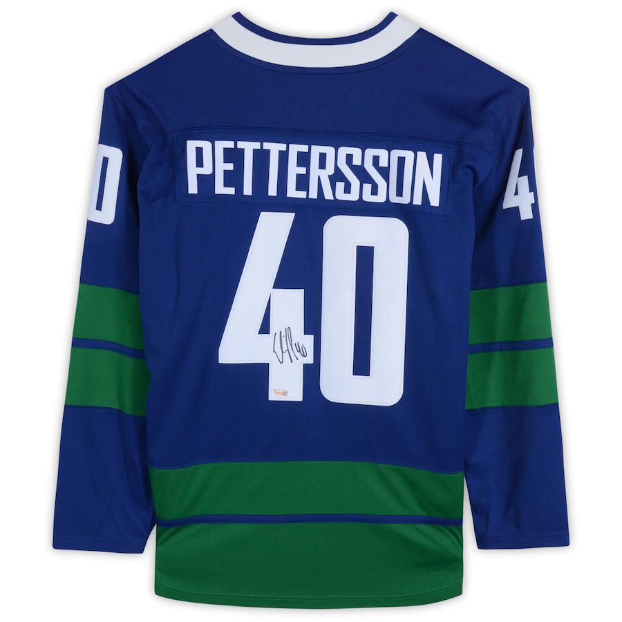 V.Canucks #40 Elias Pettersson Fanatics Authentic Autographed Alternate Breakaway Jersey Blue Stitched American Hockey Jerseys - Main View