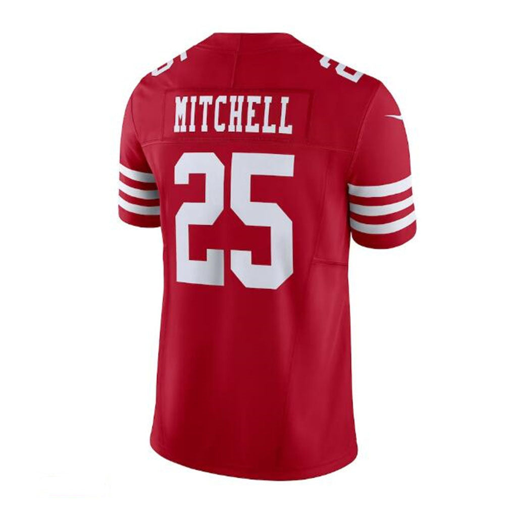 SF. 49ers #25 Elijah Mitchell Vapor F.U.S.E. Limited Jersey - Scarlet Stitched American Football Jersey - Main View