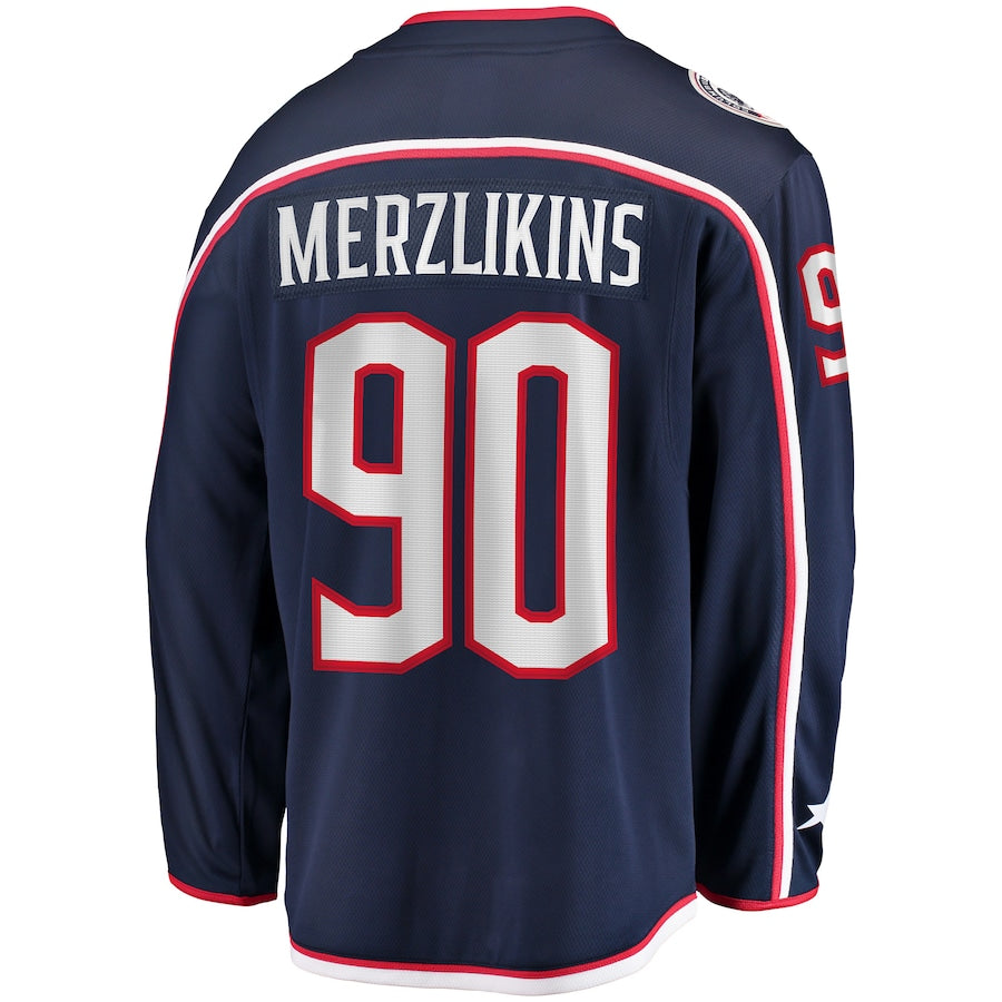 C.Blue Jackets #90 Elvis Merzlikins Fanatics Branded Home Breakaway Player Jersey Navy Stitched American Hockey Jerseys - Main View