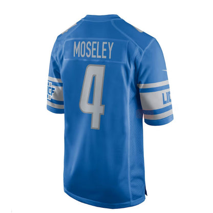 D.Lions #4 Emmanuel Moseley Game Jersey - Blue Stitched American Football Jerseys - Main View