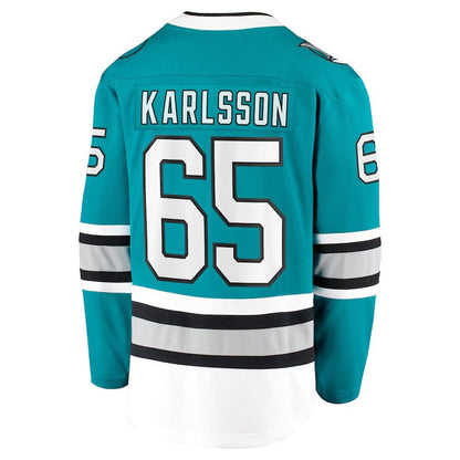 SJ.Sharks #65 Erik Karlsson Fanatics Branded 30th Anniversary Premier Breakaway Player Jersey  Teal Stitched American Hockey Jerseys - Main View