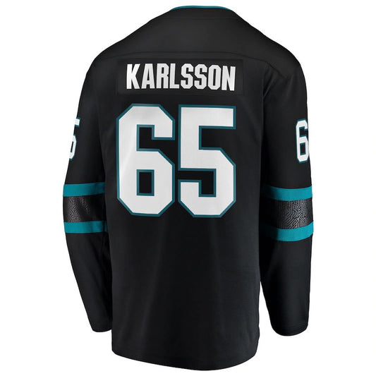 SJ.Sharks #65 Erik Karlsson Fanatics Branded Breakaway Alternate Player Jersey  Black Stitched American Hockey Jerseys - Main View