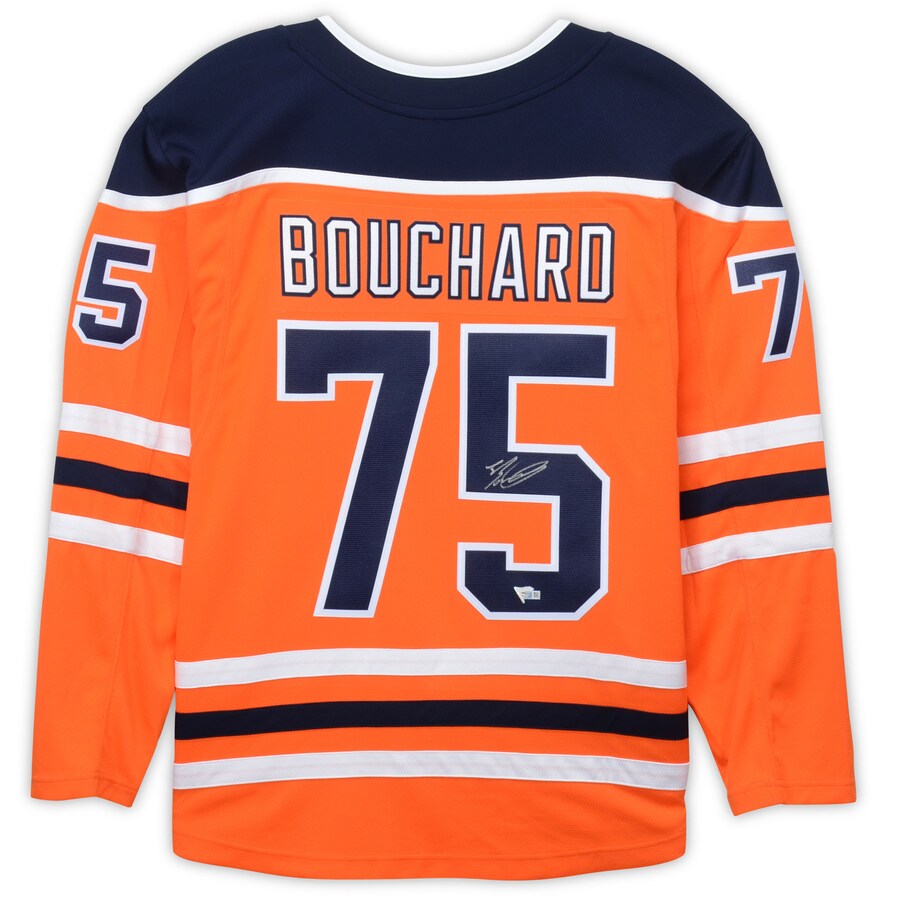 E.Oilers #75 Evan Bouchard Fanatics Authentic Autographed Breakaway Jersey Orange Stitched American Hockey Jerseys - Main View
