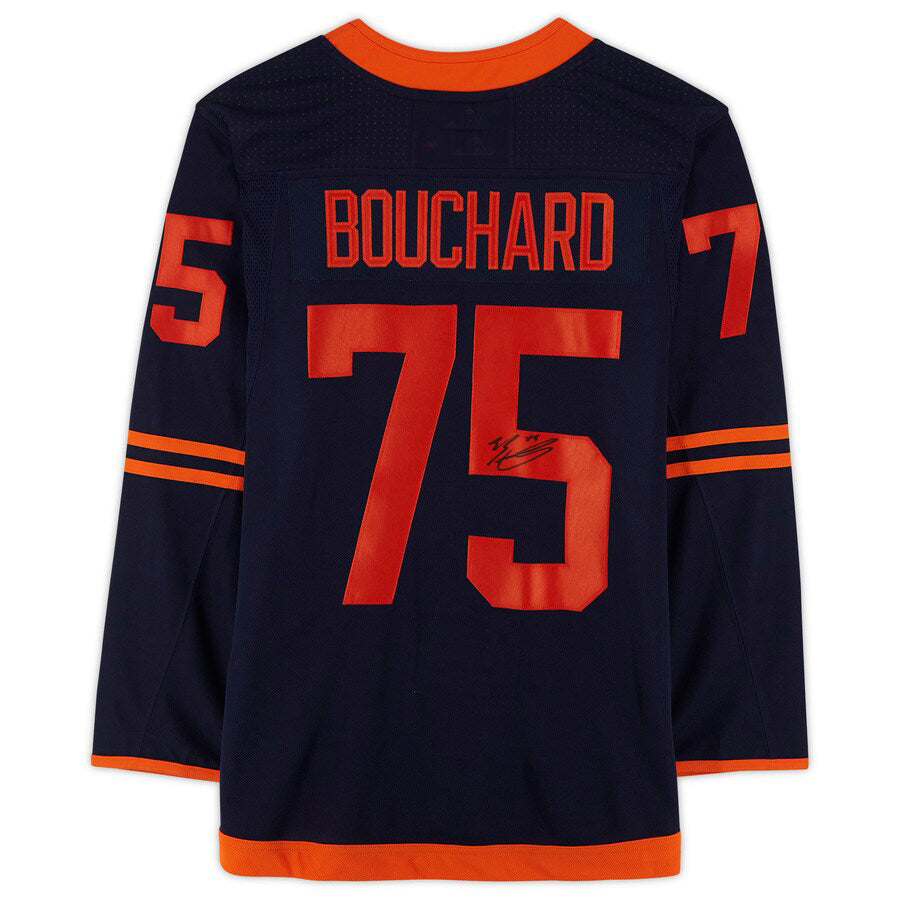 E.Oilers #75 Evan Bouchard Fanatics Authentic Autographed Jersey Navy Stitched American Hockey Jerseys - Main View