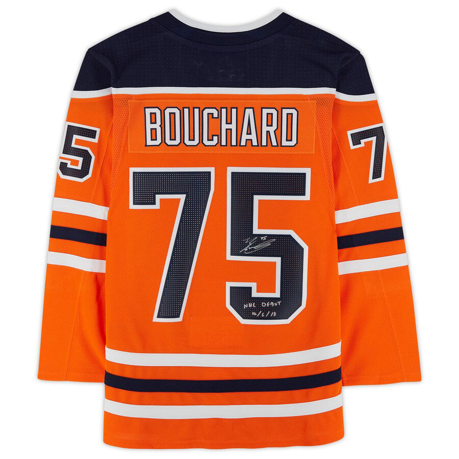 E.Oilers #75 Evan Bouchard Fanatics Authentic Autographed with Debut 10-6-18 Inscription  Orange Stitched American Hockey Jerseys - Main View