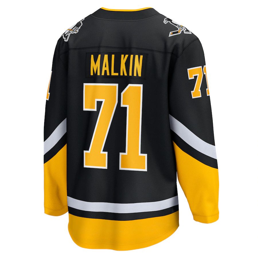 P.Penguins #71 Evgeni Malkin Fanatics Branded 2021-22 Alternate Premier Breakaway Player Jersey Black Stitched American Hockey Jerseys - Main View