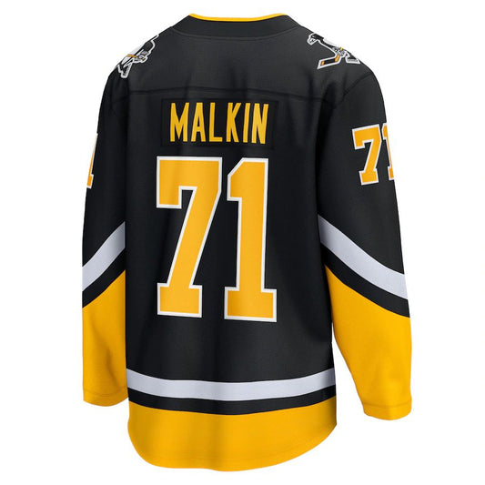 P.Penguins #71 Evgeni Malkin Fanatics Branded 2021-22 Alternate Premier Breakaway Player Jersey Black Stitched American Hockey Jerseys - Main View
