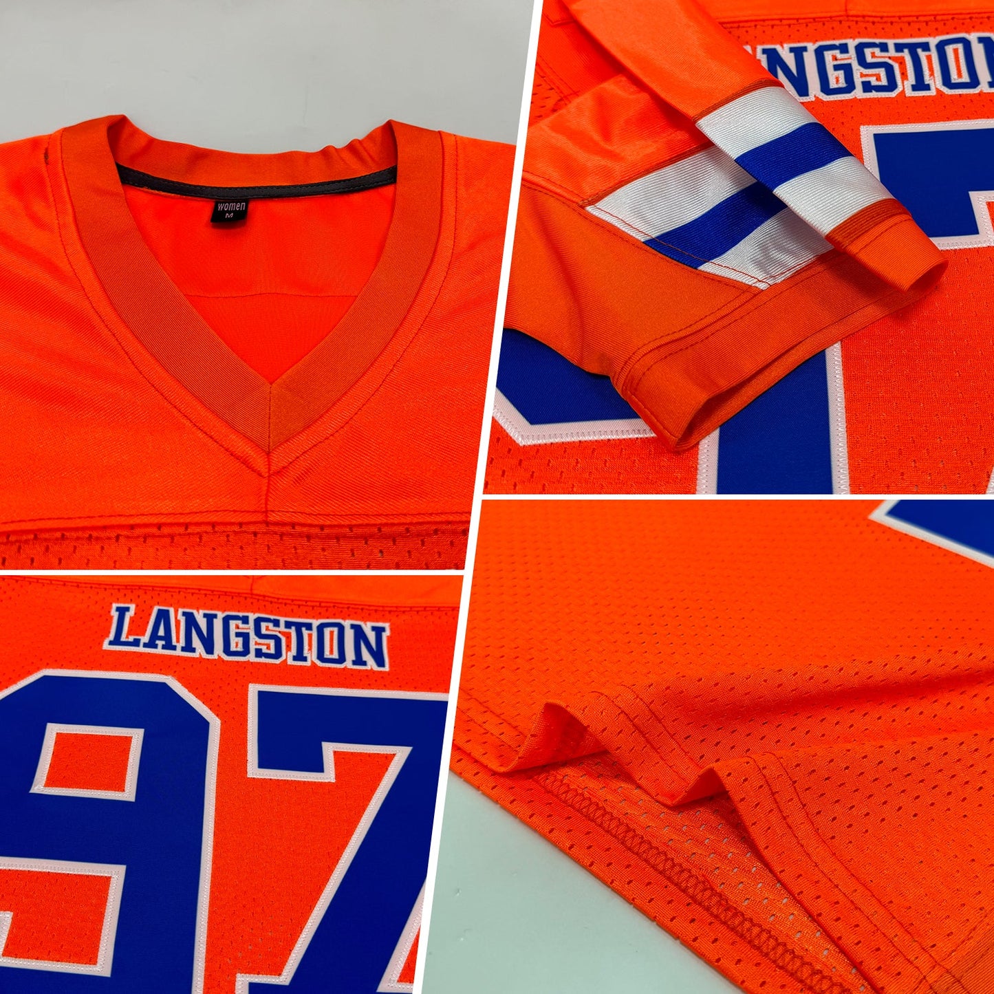 Custom Orange Royal-White Mesh Authentic Football Jersey view 2