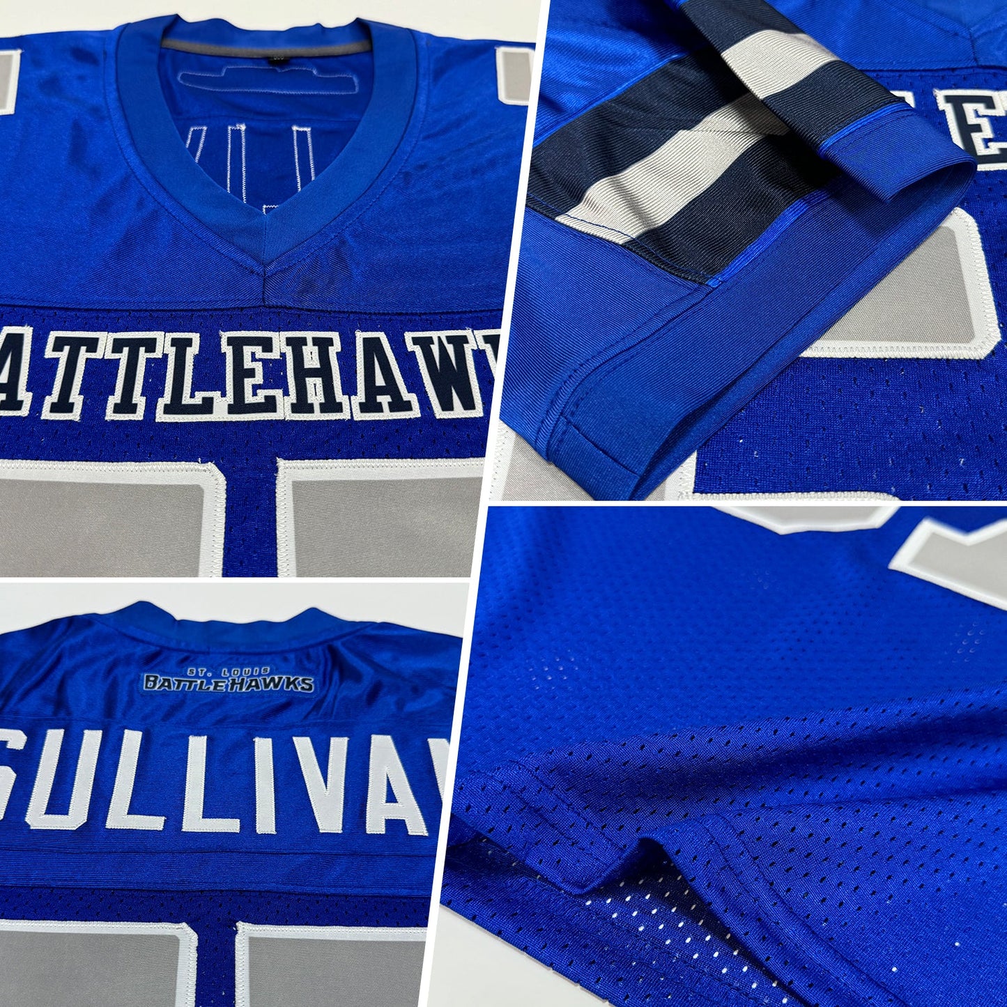 Custom Royal Gray-White Mesh Authentic Football Jersey view 2