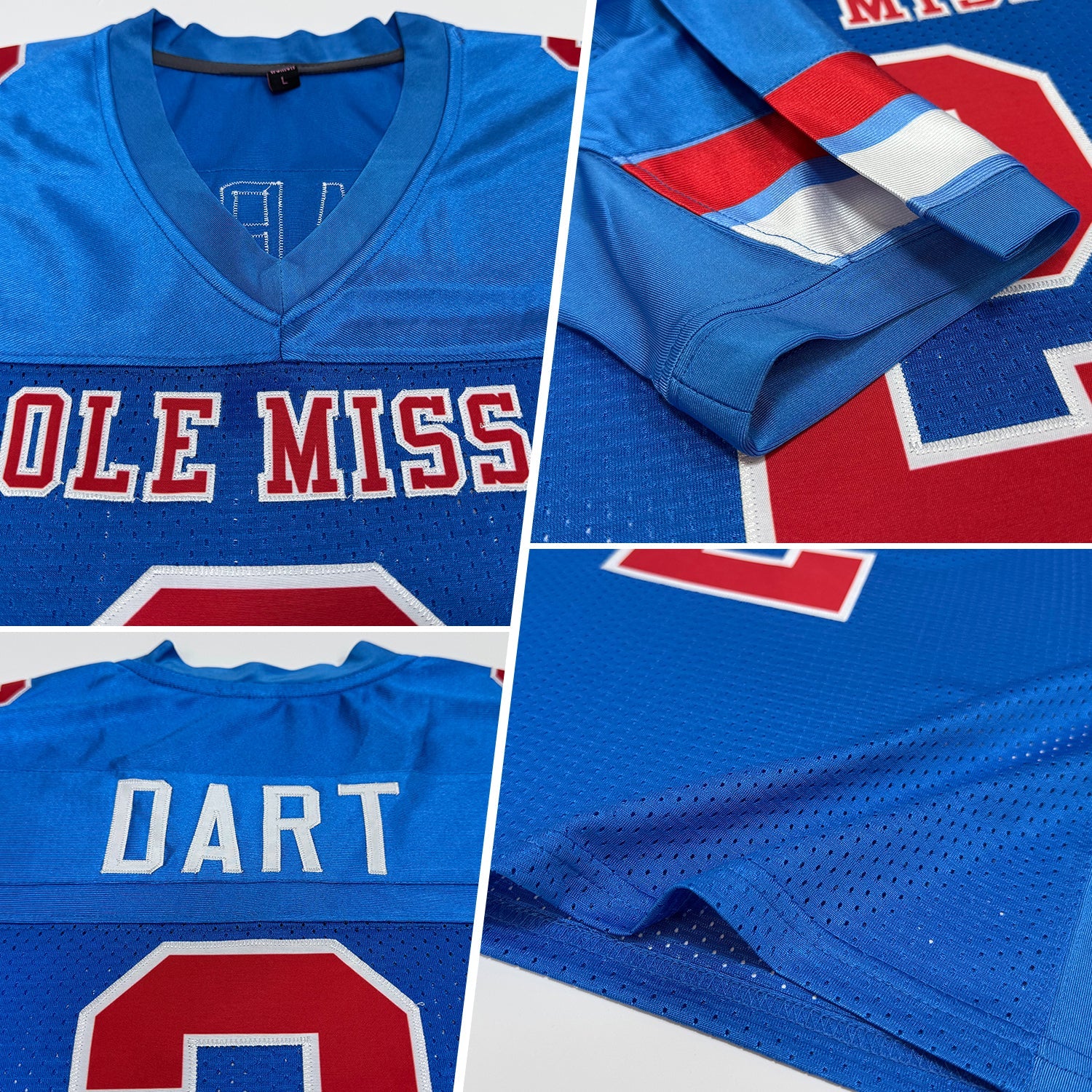 Custom Powder Blue Red-White Mesh Authentic Football Jersey view 2