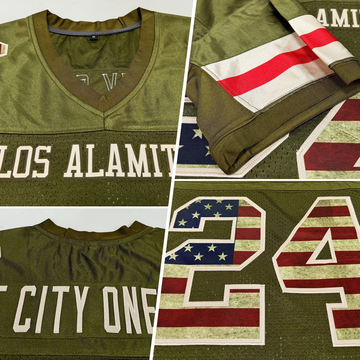 Custom Olive Vintage USA Flag-Cream Mesh Authentic Salute To Service Football Jersey view 2