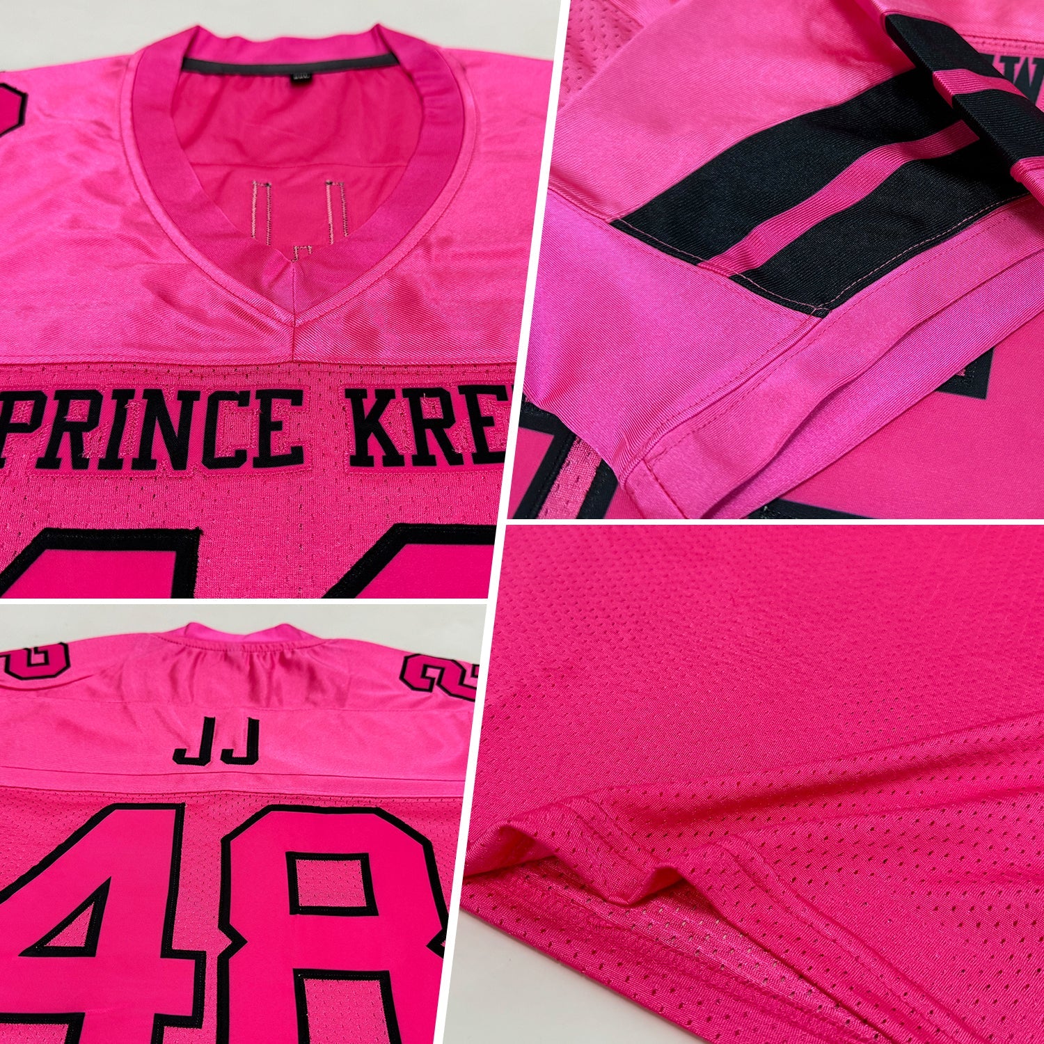 Custom Pink Pink-Black Mesh Authentic Football Jersey view 2