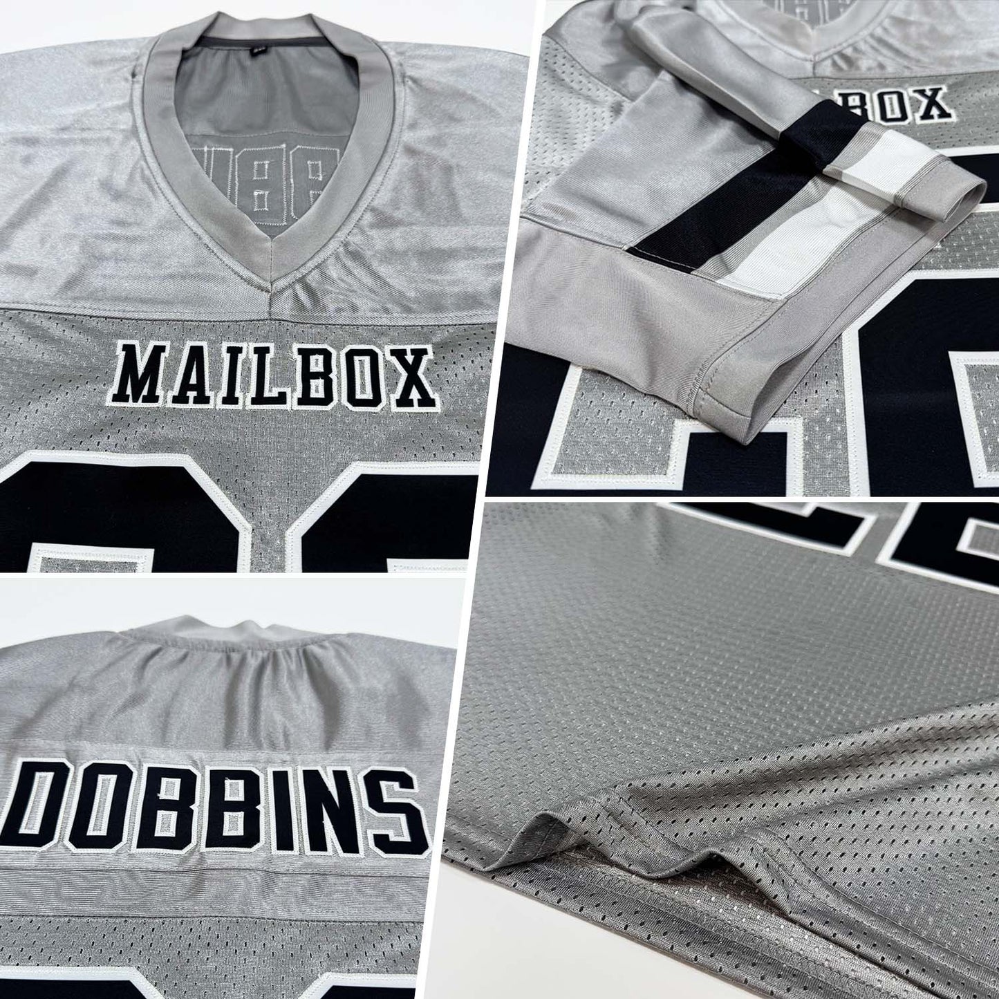 Custom Light Gray Black-White Mesh Authentic Football Jersey view 2
