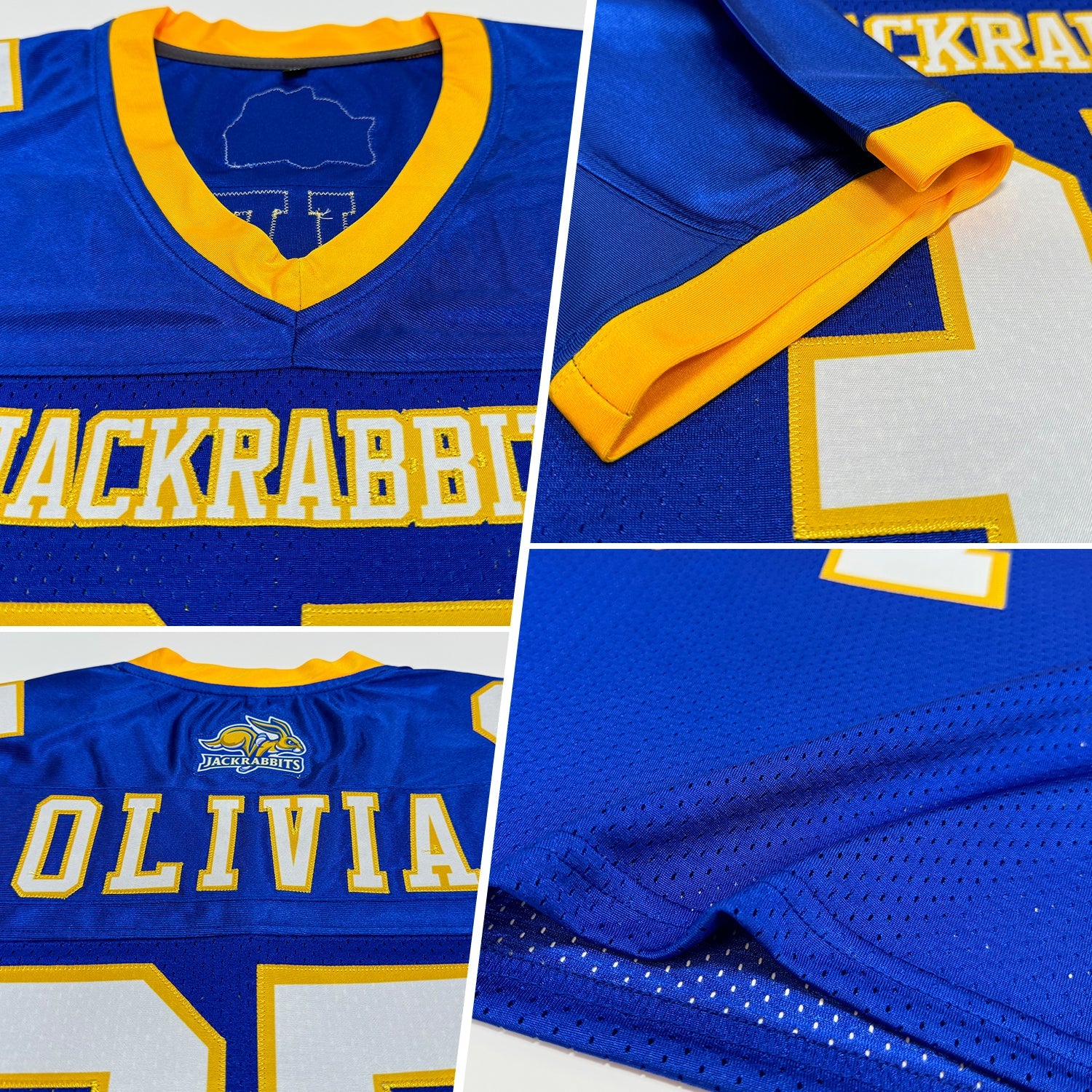 Custom Royal White-Gold Mesh Authentic Football Jersey view 2