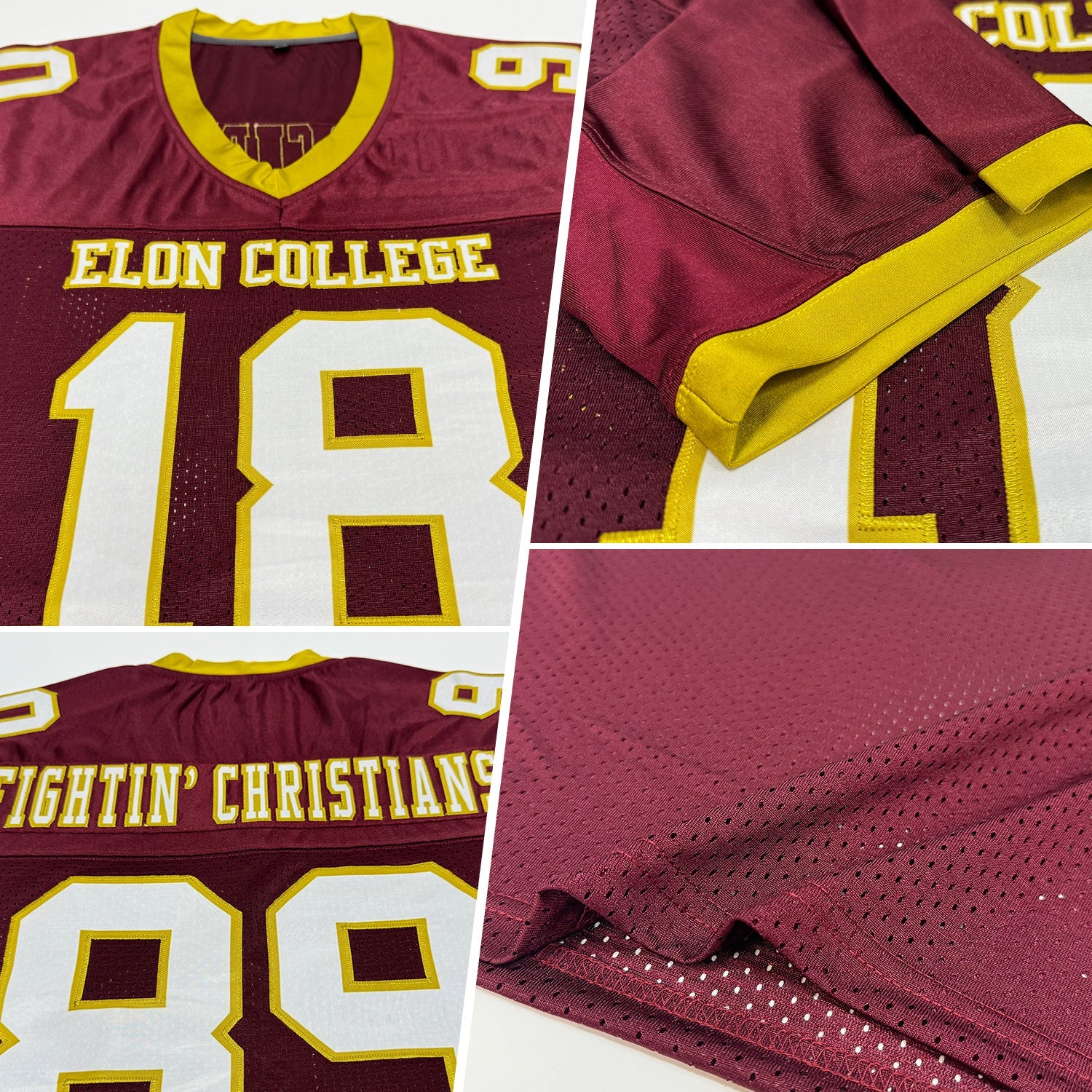 Custom Burgundy White-Old Gold Mesh Authentic Football Jersey view 2