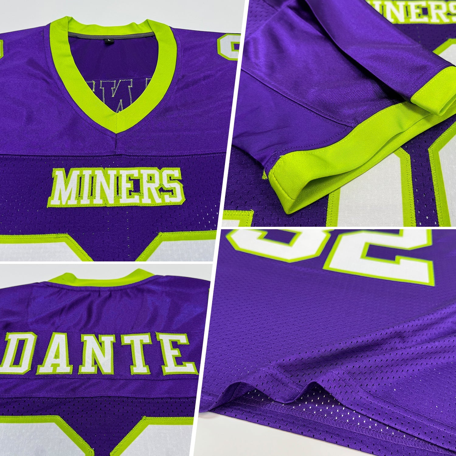 Custom Purple White-Neon Green Mesh Authentic Football Jersey view 2