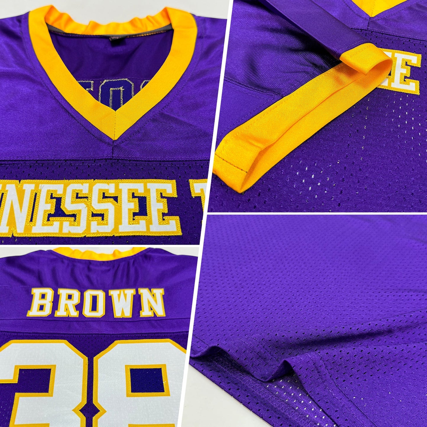Custom Purple White-Gold Mesh Authentic Football Jersey view 2
