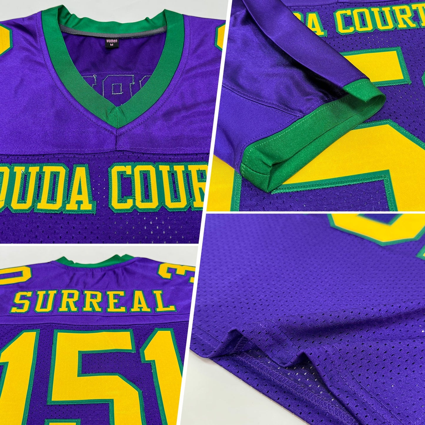 Custom Purple Gold-Kelly Green Mesh Authentic Football Jersey view 2