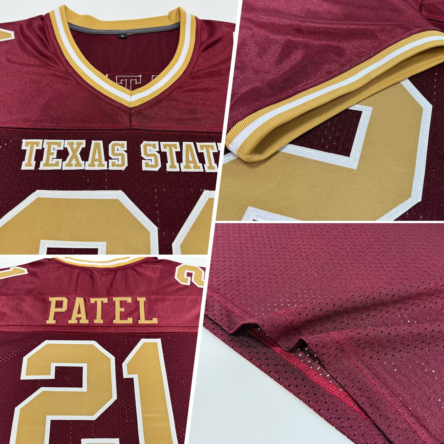 Custom Burgundy Old Gold-White Mesh Authentic Throwback Football Jersey view 2