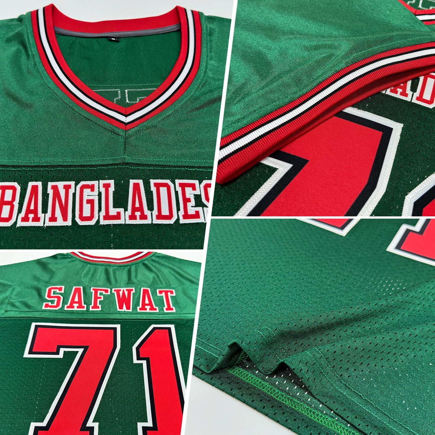 Custom Green Red-Black Mesh Authentic Throwback Football Jersey view 2