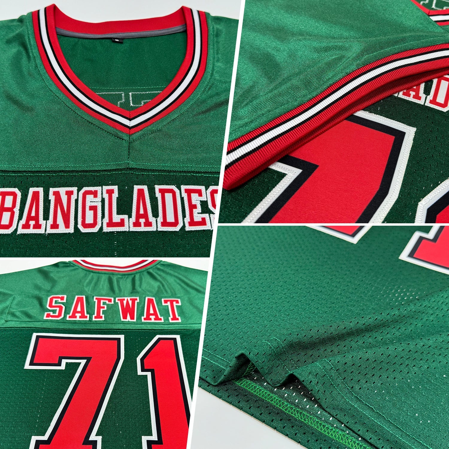 Custom Green Red-Black Mesh Authentic Throwback Football Jersey view 2