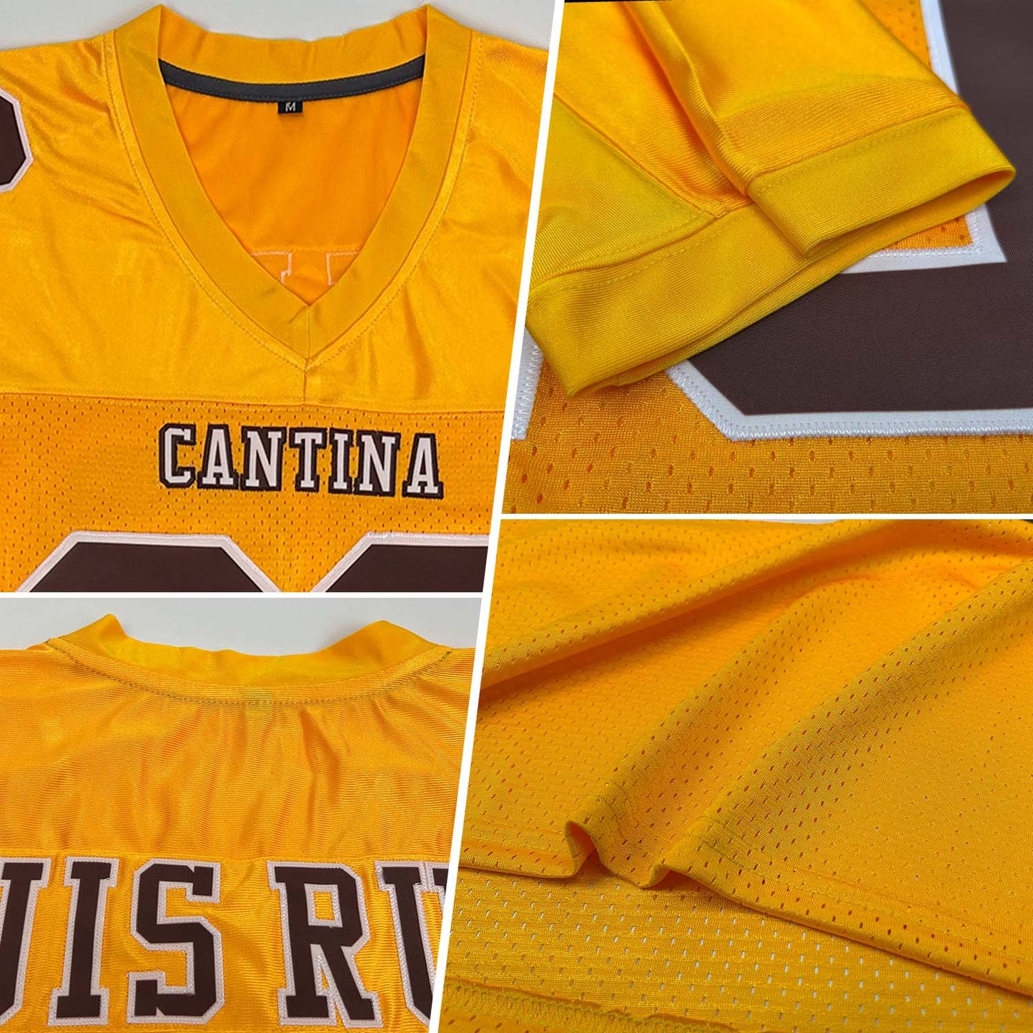 Custom Gold Brown-White Mesh Authentic Football Jersey view 2