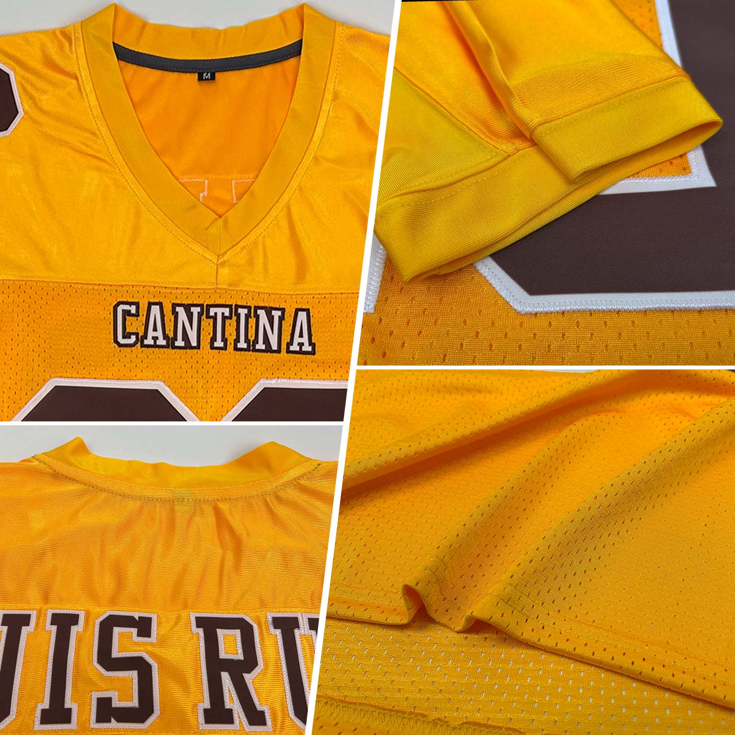 Custom Gold Brown-White Mesh Authentic Football Jersey view 2